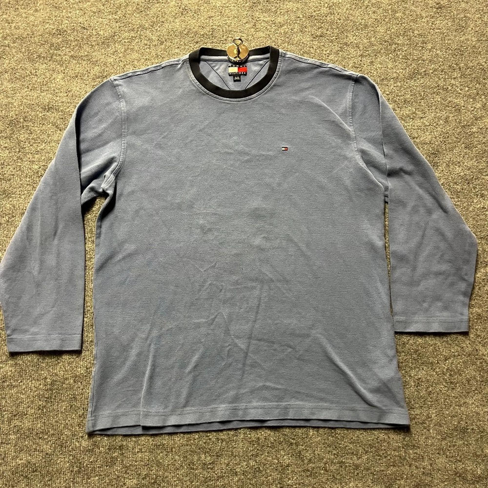 Tommy Hilfiger Long Sleeve Slim Fit T-Shirt Men's Blue Cotton Knit Classic - XL